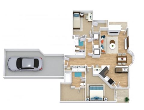 Floor plan for 2 beds, 2 baths, 1287 sqft
